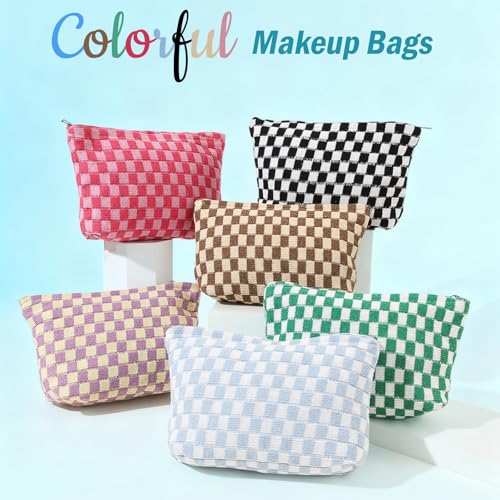 6 Pcs Checkered Makeup Bags Make up Bag Cosmetic Bags for Women Girls Sister Mom Teacher Graduation Christmas Birthday Travel Toiletry Bag Aesthetic Zipper Organizer Accessories, Cute Retro Plaid
