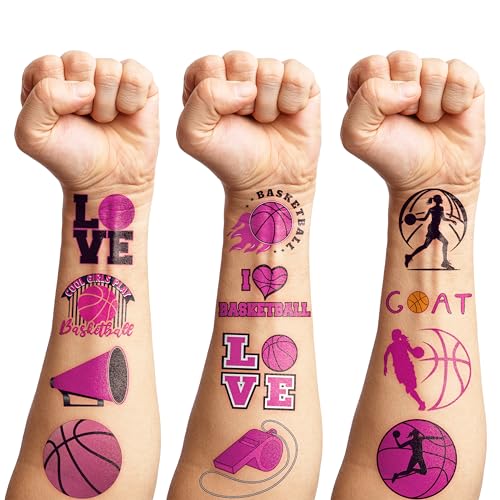 100 PCS Basketball Pink Temporary Tattoos Themed Birthday Party Decorations Favors Supplies D?cor Olympic Sports Game Tattoo Stickers Gifts For Game Boys Girls Classroom School Prizes Reward