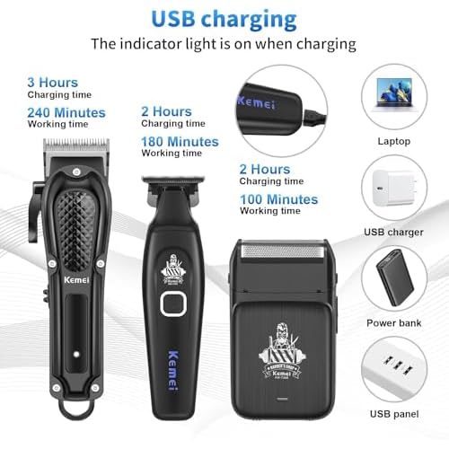 KEMEI Cordless Hair Clippers for Men, Beard Trimmer, Electric Razor, Rechargeable Electric Barber Hair Cutting Grooming Kit, Wet/Dry Trimmer, KM-1071, KM-1747, KM-T366