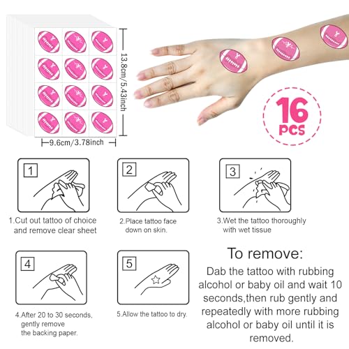192Pc Pre-Cut Pink Football Breast Cancer Awareness Temporary Tattoos Stickers,16 Sheets Ribbon Themed Tattoos Stickers (Pink Football)