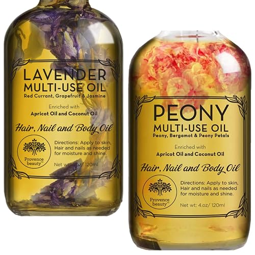 Provence Beauty Lavender Multi-Use Oil for Face, Body and Hair - Organic Blend of Apricot, Vitamin E - Peony Multi-Use Oil for Face, Body and Hair - Organic Blend of Apricot