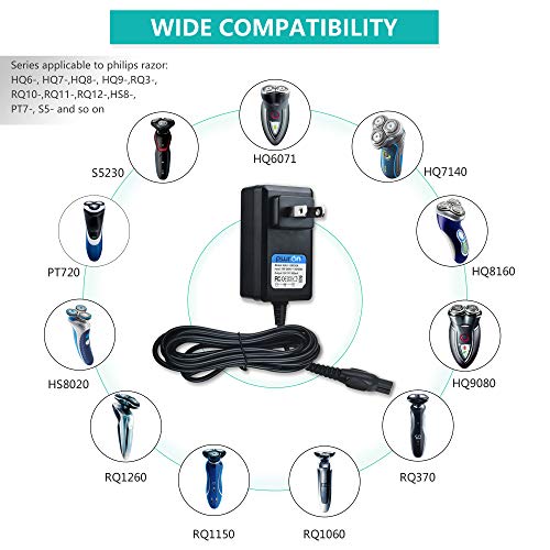 PwrON Philips Razor Charger, 15V 5.4W AC DC Adapter (6.6ft) Fits for Philips Norelco HQ8505/8500X Shaver Razor HQ RQ QC QT at PT XL HS Series, HQ6070 AT810 PT720 RQ1250 S5000 7867XL QT4050 YS524