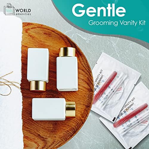 World Amenities Necessities Grooming Vanity Kit | Clear Frosted Sachet, Hotel Amenities | Includes Sewing Kit, Nail File, Cotton Swabs, 2 Cotton Rounds and Band-Aid
