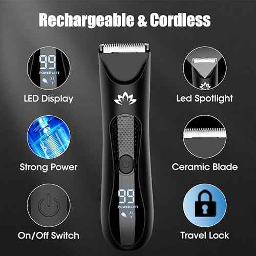 Manscape Body & Pubic Hair Trimmer for Men, Groin & Ball Trimmer Men, Electric Razor Bikini Trimmer, Body Groomer Ball Shaver for Smooth Wet/Dry Shaving, Led Light