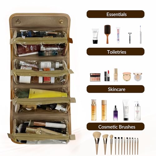 YDR Travel Makeup Bag,Capacity Cosmetic Bag for Women Portable Pouch Case Toiletry Bag 4-in-1 Roll-Up Makeup Bag Storage Organizer With 4 Detachable Removable