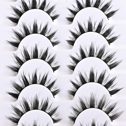 Manga Lashes Anime False Eyelashes Cat Eye Lash Strips Manhua Eye Lashes Natural Look Doll Spike Wispy Fake Mink Lashes Fluffy Eyelash Pack 8 Pairs 8-15mm Short Manhwa Pesta?as for Women