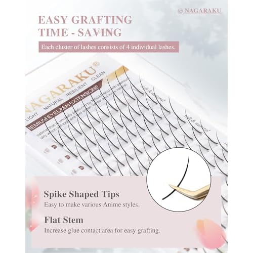 NAGARAKU Spikes Eyelash Extensions Wispy Lash Premade Fan Matte Black Individual Ellipse Spikes Fans Fairy Eyelashes DIY Cluster Classic Lash Professional Supplies for Lash Techs -0.07mm C curl 11mm