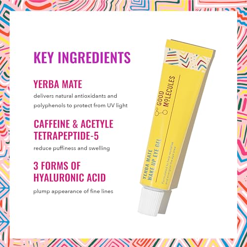 Good Molecules Yerba Mate Wake Up Eye Gel - Hydrating Under Eye Gel Cream with Hyaluronic Acid and Caffeine - Target Dark Circles and Puffiness - Skin Care for Face