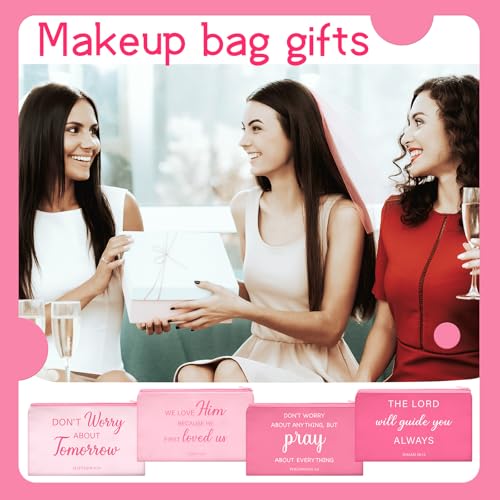 Hsei 20 Pcs Pink Christian Galentines Gift for Women Bulk Religious Cosmetic Bags with Zipper Inspirational Bible Verse Pencil Pouch Makeup Bags for Travel Women Mother Sister Galentine's Day Church
