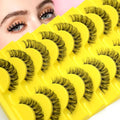 False Eyelashes Natural Look Faux Mink Lashes Russian Strip Lashes C Curl Wispy Like Eyelash Extension Fluffy Transparent Band Cat Eye Fake Eyelashes Pack 10pairs