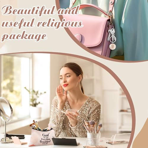 Talltalk 20 Pcs Christian Gift Bulk for Women Religious Cosmetic Bag Inspirational Scripture Keychain Church Favors for Women Mother Sister (Bohemian Style)