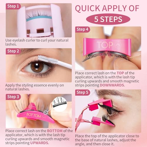 Dual Magnetic Eyelashes, Magnetic Eyelashes Without Eyeliner 4D Natural Look Reusable Easy to Wear, Soft Magnets False Eyelashes with Applicator No Glue, Charming Queen