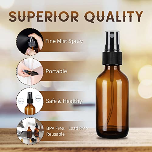 24 Pack Amber Glass Spray Bottles, 2oz/60ml Empty Glass Spray Bottles with Fine Mist, Small Leak Proof Travel Dispenser Bottles for Essential Oils, Bath, Beauty, Hair & Cleaning