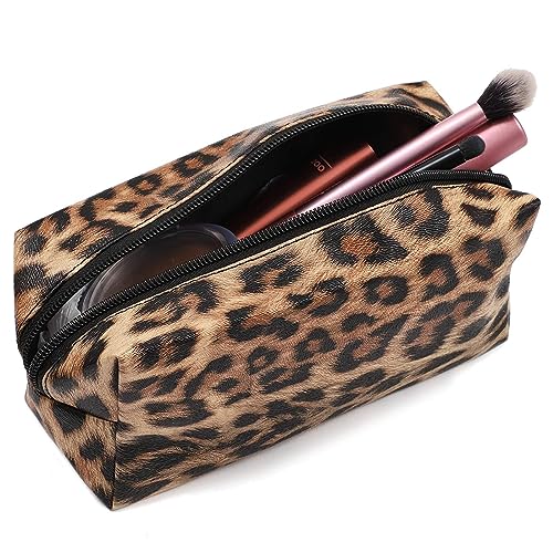 Glamlily Small Leopard Print Faux Leather Makeup Bag (8 x 3 x 5 in, 2-Pack)