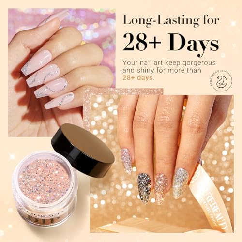 AZUREBEAUTY Dip Powder Nail Set, Silver Pink Black Dip Powder Liquid Set 4 Pcs Clear Dipping Powder Base Activator Top Coat and Brush Saver