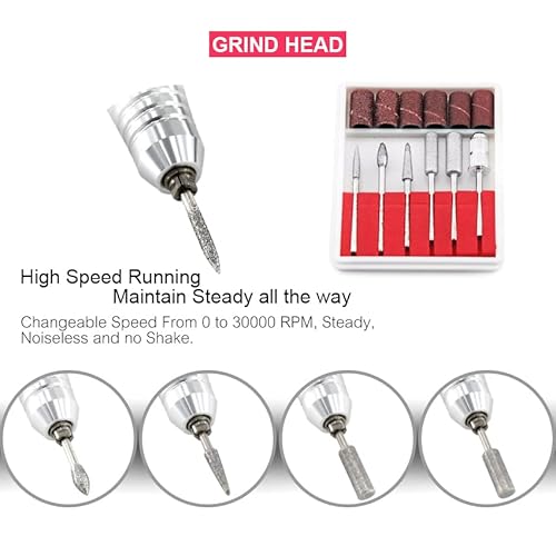 Professional Nail Drill Machine Electric Nail File Acrylic Manicure Pedicure Grinding Drill Set Low Heat Low Noise Low Vibration,30000 RPM Polishing Shape Tools Design for Home Salon Use(Pink 110V)