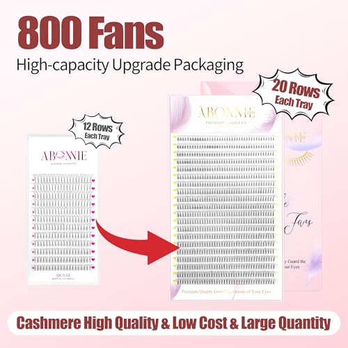 Premade Fans Eyelash Extensions, 800 Fans 3D 10mm Mix Promades Eyelash Fans,0.07 Thickness D Curl Premade Lash Fans, Handmade Premade Fans Volume Lash Extensions (Short Stem 3D 0.07-D 10mm)