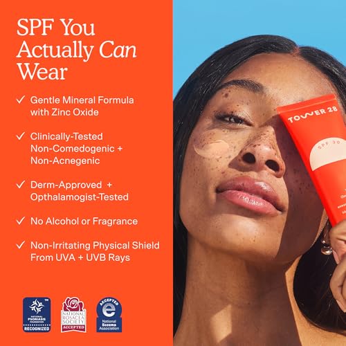 Tower 28 SOS FaceGuard SPF 30 - Broad Spectrum Mineral Sunscreen for Face with Ceramides for Sensitive Skin - Lightweight Zinc Oxide Face Sunscreen Lotion - Dermatologist-Tested Sun Skin Care (2.3 oz)
