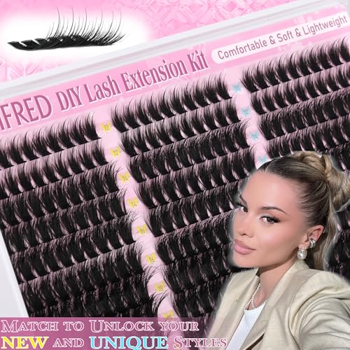 Winifred Lash Clusters Kit Fairy Wispy Eyelash Clusters with Spikes Lash Extension Kit Cluster Eyelash Extensions C Curly Anime Individual Lashes Kit Lash Bond and Seal Tweezers (12-20mm)
