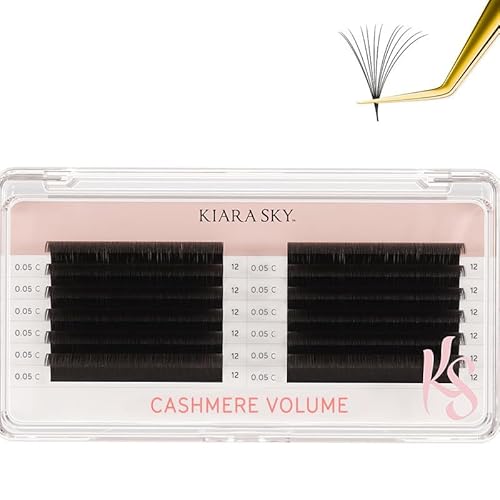 KIARA SKY LASH Cashmere Volume Lash Extensions | Premium Cashmere Lash Extensions | Soft Semi-matte natural finish | For Professional Eyelash Extensions Use Only | Black, (C-0.05-12MM)