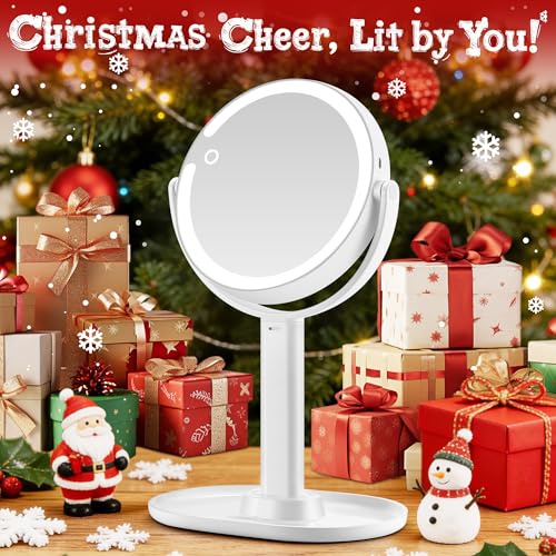 Makeup Mirror with Lights, Double Sided 1x/20x Magnifying Mirror with Light, Rechargeable 3 Color Lights and Adjustable Brightness, 360¡Æ Rotation Detachable Comes with Tweezer(White)