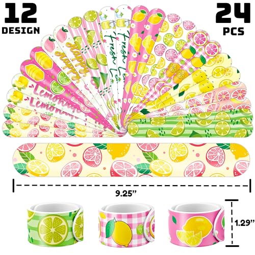 72 PCS Lemonade Party Favors - 48 Temporary Pre-Cut Tattoos & 24 Slap Bracelets - Pink Yellowe Lemon Party Favors for Boys & Girls, Birthday Goodie Bag Fillers, Baby Shower Gifts, Classroom Rewards