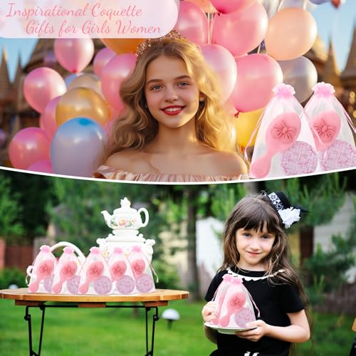 36 Set Coquette Party Favors for Women Pink Bow Coquette Mirrors with Mini Hair Brush and Organza Bag Inspirational Aesthetic Preppy Favors for Slumber Birthday Bow Themed Party Supplie