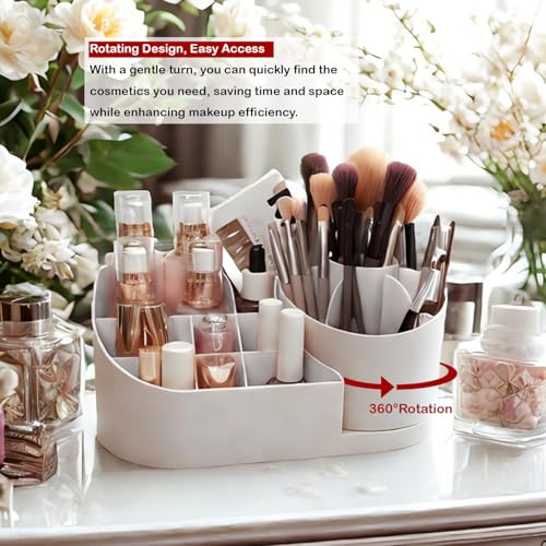 Makeup Organizer Countertop with Rotating Brush Holder for Vanity, Bathroom, Dresser Cosmetic Makeup Storage Organizer Multifunctional¡¦