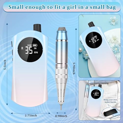 New 2024 Nail Drill Kit - Professional Electric Nail File Machine, 35000 RPM Cordless Rechargeable Nail File with Multiple Drill Bits for Acrylic Nails£¬Salon and Home Use (Gradient Blue)