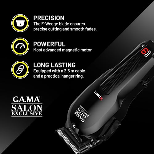 GA.MA Magnetic Clipper Pro 9 Xpert, High-Performance Motor, DLC F-Wedge Blade, Adjustable Taper Lever, 4 Combs