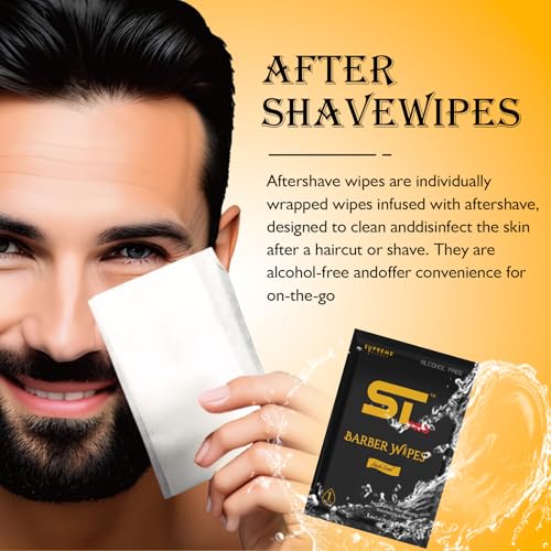 Supreme Trimmer Alcohol-Free After-Shave & Face/Body Wipes - 50 Individually Wrapped Disposable Barber Wipes for Sensitive Skin, Fresh Scent, Travel Friendly