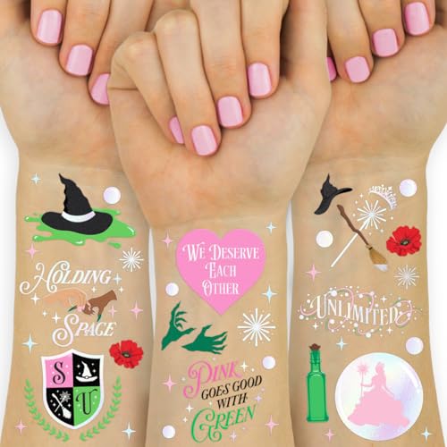 xo, Fetti Pink + Green Witch Temporary Tattoos - 50 iridescent Foil Pcs | Popular Birthday Accessory, Kids Wizard Party Favor, Cute DIY Activity, Unlimited Decor
