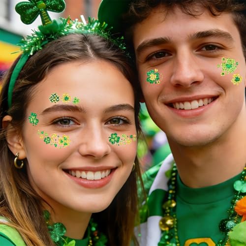 88pcs St Patricks Day Temporary Tattoos Glitter Shamrock Face Tattoos Clover Body Stickers for Irish Party Favors Parades Accessories Saint Patricks Day Decorations(face88)