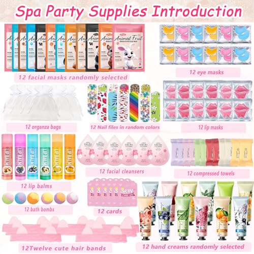 144 PCS Spa Party Supplies for Women,Spa Day Favors Essentials Include Face Masks Skincare, Games, Lip Balm, Under Eye Patches, Foot Bath Bomb,Sleepover Party Supplies Birthday Kit for Women Gift Set