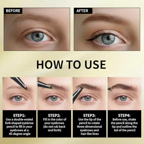 Microblading Eyebrow Pencils For Women,Eyebrow Pen,Brow Pencil,Long Lasting Waterproof And Sweat-Proof,4 Tip Precise Eye Brow Makeup Pen,Create Natural Hair-Like Brows