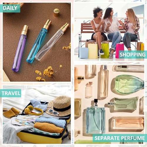 Zhehao 50 Pcs Mini Spray Bottles 10 ml Clear Glass Perfume Bottles Refillable Fine Mist Perfume Atomizer Portable Empty Sample Containers for Cleaning, Essential Oils, Travel (Gold Cap)