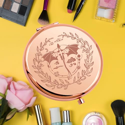 KEYCHIN 4th Wing Pocket Mirror Dragon Rider Book Gifts Empyrean Book Series Compact Makeup Mirror Ya Fantasy Book Lover Gifts (4 Wing-RG)