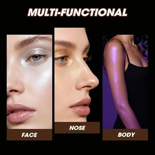 Duochrome Rose Gold Highlighter Blush Makeup with Pink Violet Shifter, Holographic Cream Face Highlighting, Soft Shimmer Glitter Waterproof Long Lasting Chameleon eyeshadow spark Body Highlight#0.56oz