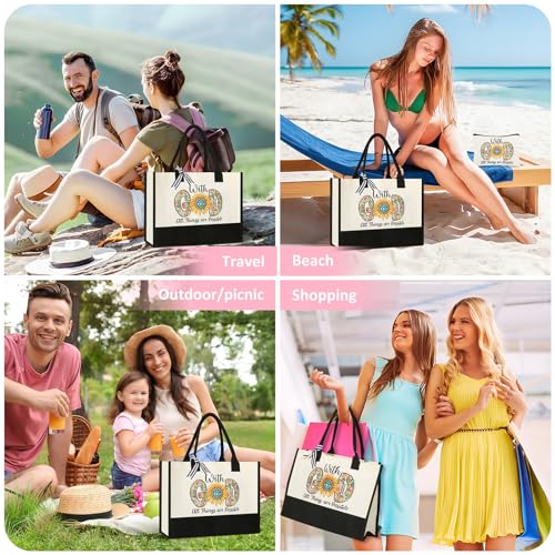 Christian Gifts for Women, Canvas Tote Bag with Makeup Bag