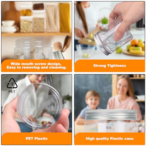 48 Packs 8.8oz (250 ml) Clear Plastic Jars with Silver Lids, Cosmetic Containers jars with Wide-Mouth for slime, beads, rhinestones, sequins Cosmetics, Lotion, Cream, Ointments and More