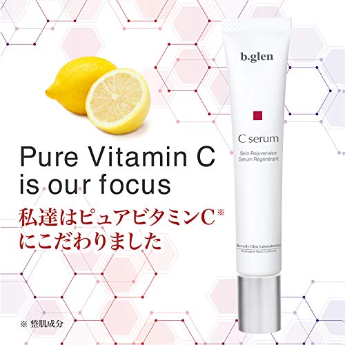 b.glen Pure Vitamin C serum for Face, Japanese Skincare with Ascorbic Acid, Smoother-Looking Pores, Brighter Skin, Anti-Wrinkles, Fade Acne scars, and Redness 0.51 fl oz