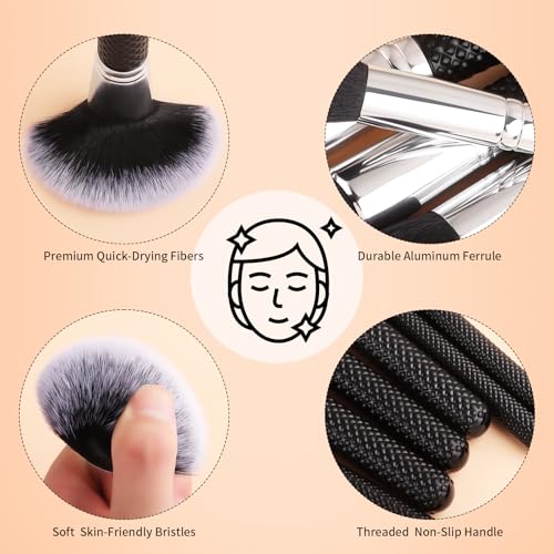 Makeup Brush Set, 15 Pcs Professional Makeup Brushes Kit, Premium Multi-Functional Travel Makeup Kit for Concealers, Eyeshadow, Blending Liquid Powder & Blush, Eyeliner Makeup Brushes (Black)