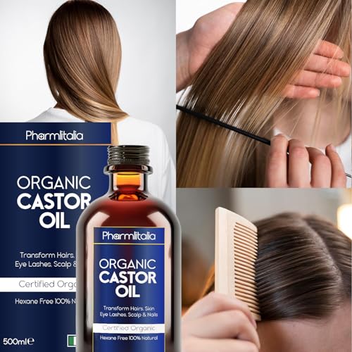 Caster Oil Organic Cold Pressed Unrefined Glass Bottle - Organic Golden Castor Oil for Face, Scalp, Eyelashes, Skin Care and Nails - Aceite De Castor Organico Puro - 500ml