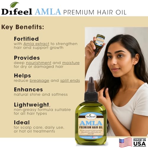 Difeel Amla Premium Hair Oil 7.1 Ounces -Amla Oil for Hair Growth, Strengthens Hair, Reduces Breakage and Supports Natural Growth