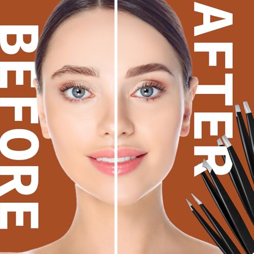 NARZ 4Pcs Professional Tweezers for Women Facial Hair Stainless Steel Precision Tweezers for Ingrown Hair Eyebrow Tweezer for Men & Women (Black Set)
