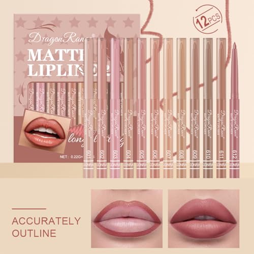 12PCS Creamy Matte Lip Liner Pencil Set, Waterproof Long Lasting Color Lipstick,Soft Pink, Lip Filler Liner,Perfect Pout Gel Makeup Kit for Women