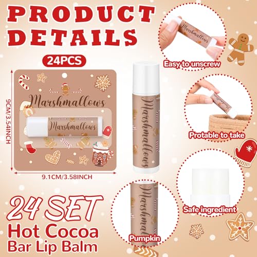 24 Pcs Christmas Hot Cocoa Lip Balms Bulk Christmas Party Stocking Stuffers Hot Chocolate Flavor Coffee Gift Supplies for Travel Lipstick Winter Birthday Party Favors