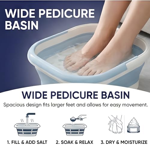 Vital Vibes Collapsible Foot Spa Bath Massager ? Large Foot Soaking Tub with Heat Cover & Rollers ? Professional Pedicure Kit for Callus Removal, Pain Relief & Soaking ? Includes Epsom Salt