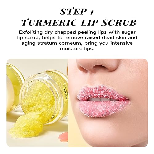 ANAI RUI Lip Care Kit, Lip Sugar Scrub Set, Lip Sleeping Mask & Lip Exfoliator Scrub, Overnight Lip Treatment, Lip Scrub For Dark Lips & Moisturizer for Dry, Chapped, Cracked, Lips, Turmeric