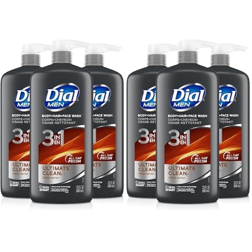Dial Men 3 in 1 Body,Hair and Face Wash,Refresh,16 Fl Oz,Cleanses Deep + Gentle on Skin with Clean Rinse Technology,(Pack of 6)